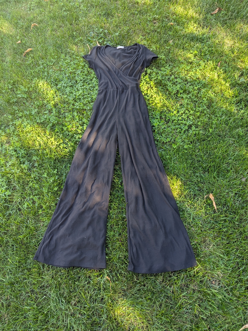 Black Ribbed Altar'd State Wide-Leg Jumpsuit